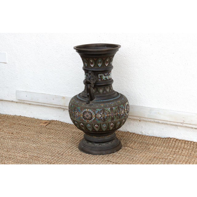 Dark Green Massive Chinese Cloisonne Enamel Floor Vase For Sale - Image 8 of 11