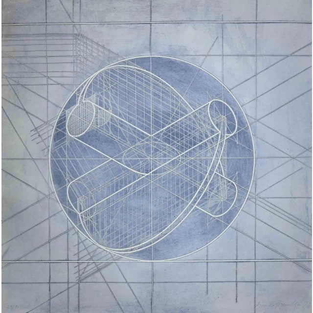 Presenza grafica is an original artwork realized in 1973 by arnaldo pomodoro. Mixed colored aquatint etching in relief....