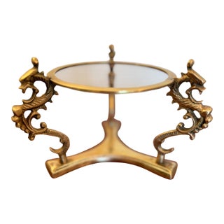 Vintage 3 Leg Brass Dragon Crystal Bowl Pedestal Stand/Holder For Sale