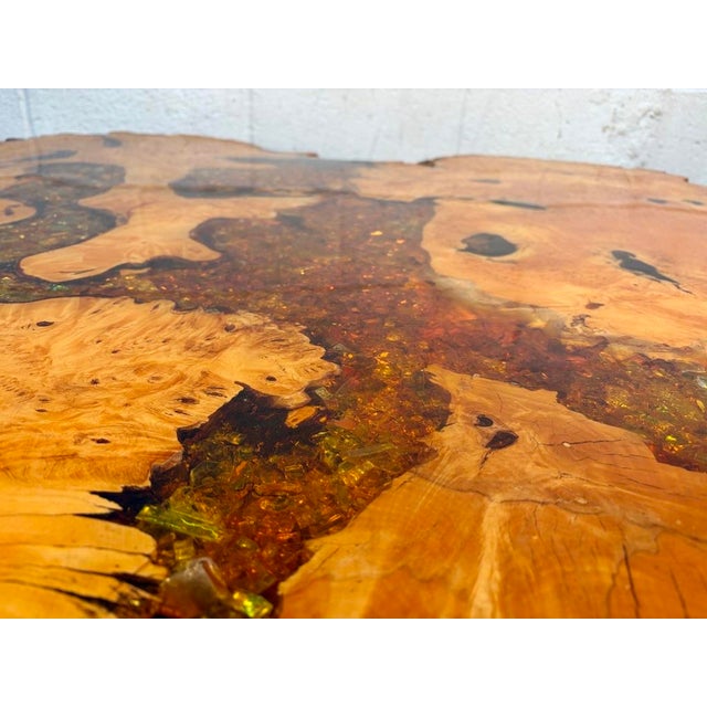 Late 20th Century Live Edge Burl Wood Coffee Table With Glitter Epoxy For Sale - Image 11 of 13