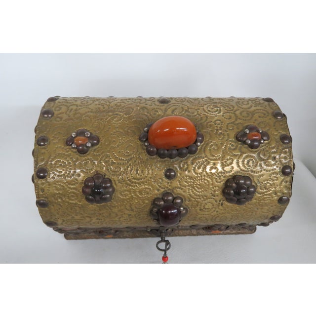 Brass Plated Box Domed Vanity Jewelry Decorative Vintage Chest With Key 4711b For Sale - Image 4 of 15