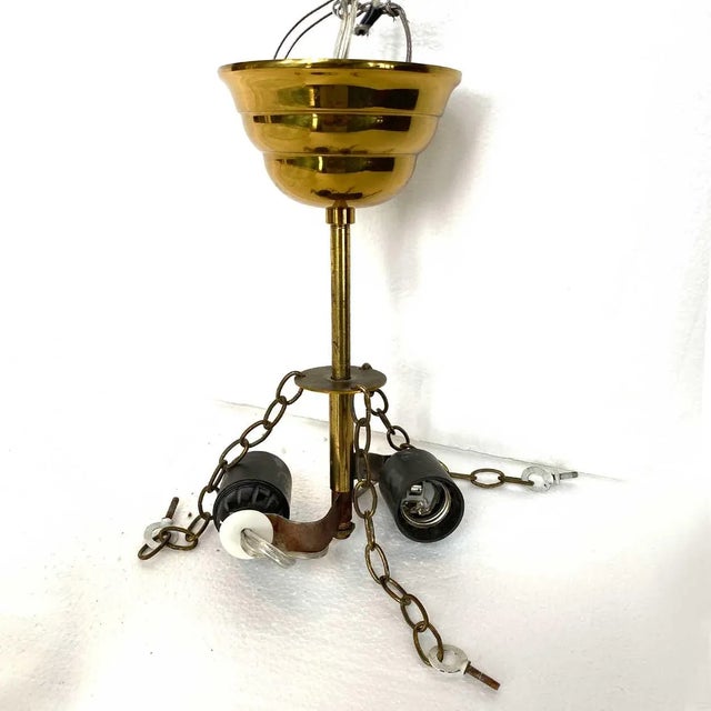 1960s Vintage Swedish Mid Century Brass and Glass Two-Light Ceiling Light For Sale - Image 5 of 9