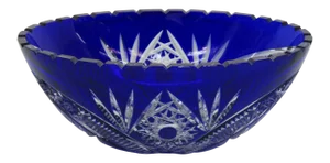 Bohemian Czech Cobalt Cut to Clear Crystal Glass Large Oval Bowl