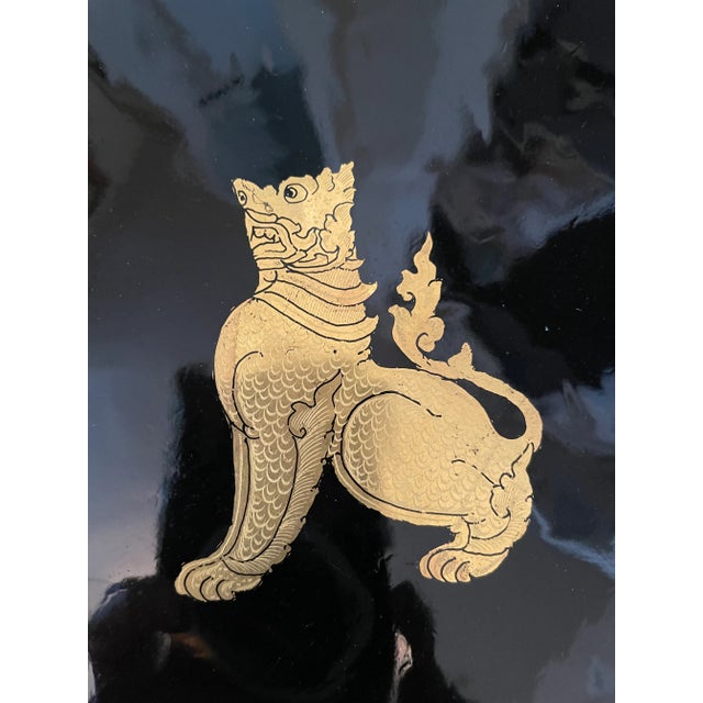 VINTAGE ROUND BLACK LACQUER MYANMAR LION ASIAN WALL PLAQUE 12”. This is an elegant piece which could be hung on the wall...