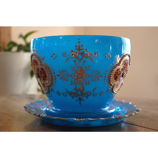French 19th Century Antique French Blue Opaline Covered Punch Bowl For Sale - Image 3 of 14