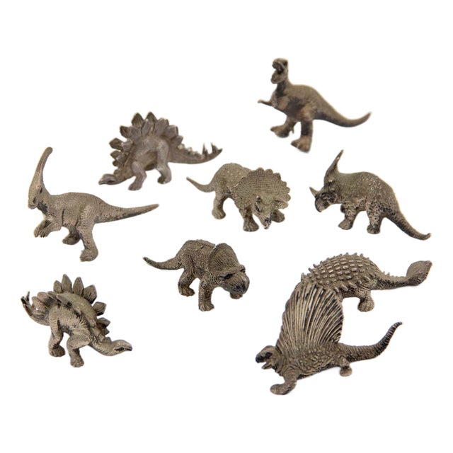 Miniature Silver Dinosaurs, Set of 9 For Sale