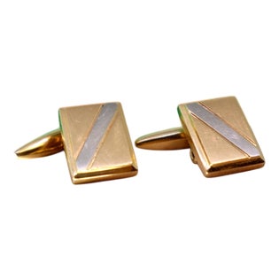Rectangular Two-Tone Gold Cufflinks, Set of 2 For Sale
