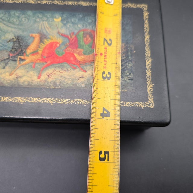 Vintage Hand-Painted Kholuy Lacquer Box – "Troika" Scene by Artist Lovkachev For Sale - Image 13 of 15