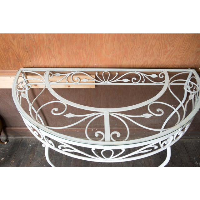 Wrought Iron Demi Lune Console Table Attributed to John Salterini, 1940s For Sale - Image 9 of 13
