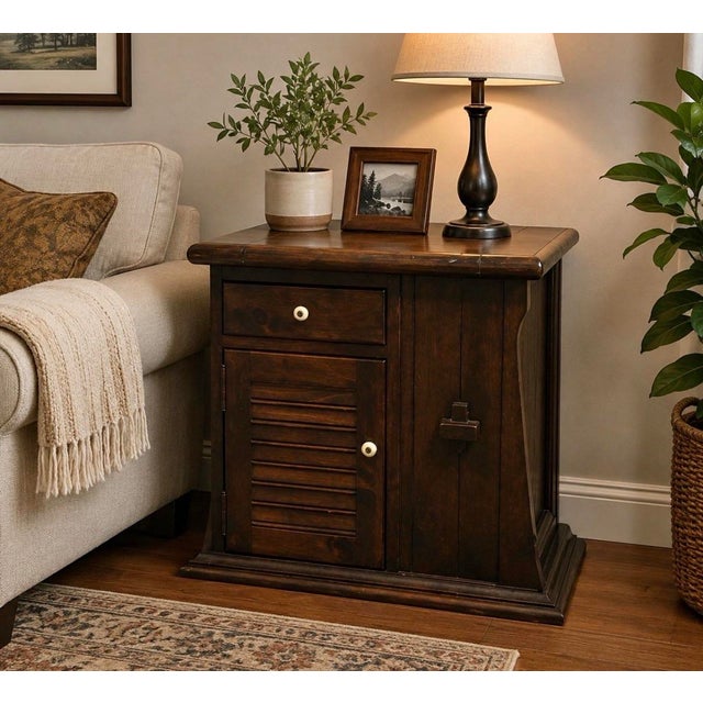 Ethan Allen Antiqued Pine Old Tavern 25" Right Facing Accent Storage Bookcase End Table (Model No. 12-8207) Solid wood...