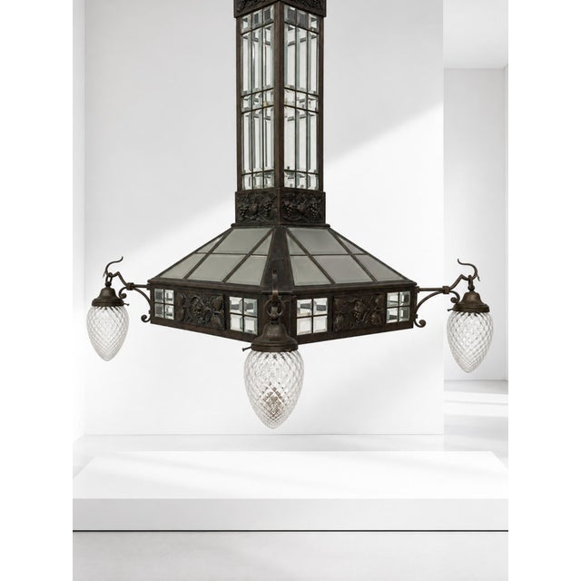 Metal Large Italian Art Nouveau Chandelier in Wrought Iron, 1930 For Sale - Image 7 of 12
