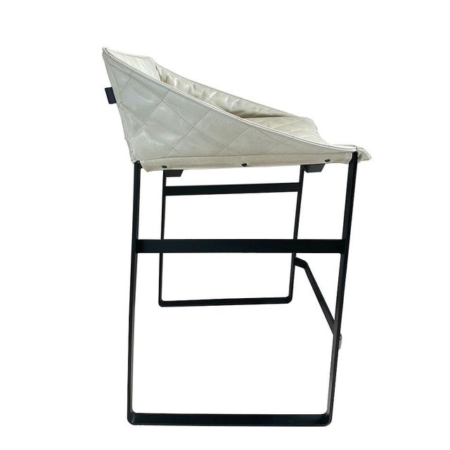 Contemporary "Kekke" CounterStool — Leather Stone Wash Color Ecru Upholstery, Frame Powder-Coated Steel by Piet Boon For Sale - Image 3 of 4