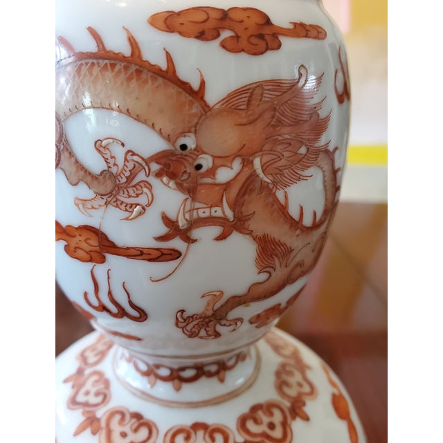 Chinese Vintage Chinese Porcelain Five Clawed Porcelain Dragon Vase For Sale - Image 3 of 9