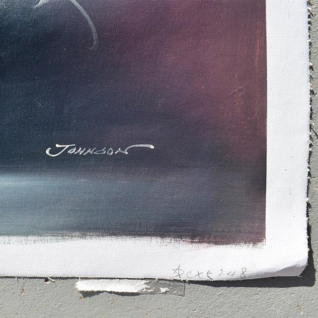 Contemporary Abstract Expressionist Blue Floral Painting on Canvas For Sale - Image 3 of 5