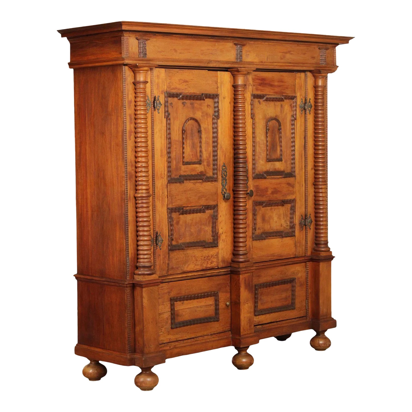 Antique 17th Century Swiss Baroque Carved Armoire | Chairish