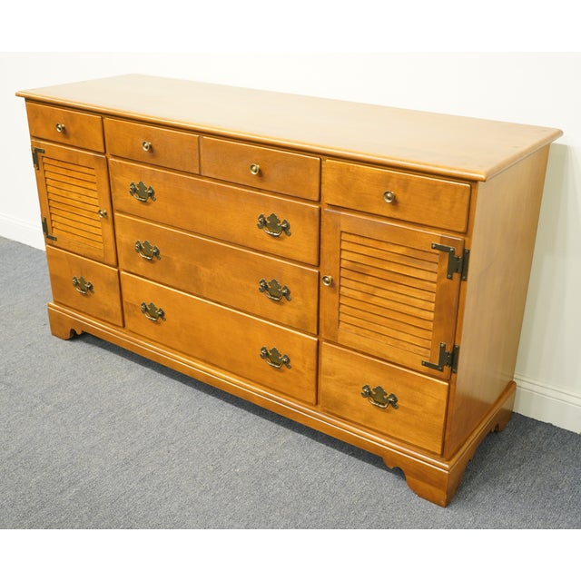 Ethan Allen Heirloom Nutmeg Maple Colonial Style 62" Shutter Door Triple Dresser 105013 Chairish