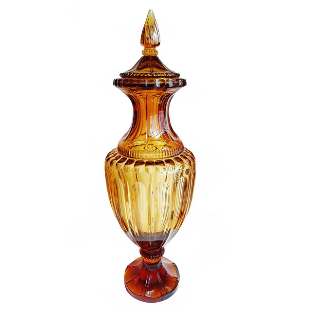 1990s Two Amber Crystal Vases, Hand-Made in Italy For Sale - Image 4 of 12