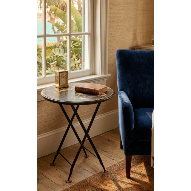 Vintage Grand & C. Chinoiserie Hand-Painted Metal Folding Side Table For Sale - Image 10 of 10