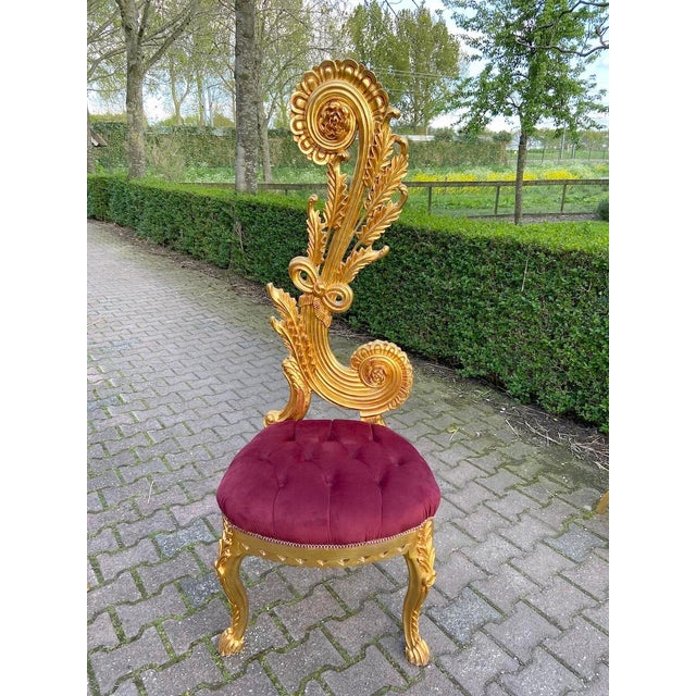 Rococo 1980s Italian Rococo Gold Beech Velvet Side Chairs 2pc- Pair For Sale - Image 3 of 18