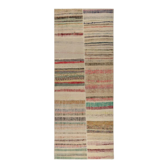 Rug & Kilim’s Patchwork Kilim Runner in Polychromatic Stripes For Sale