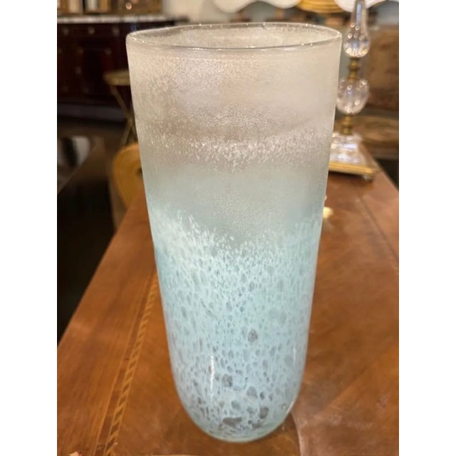 Vintage Italian Murano frosted glass vase. This vase showcase the mastery of hand-blown techniques and the ethereal beauty...
