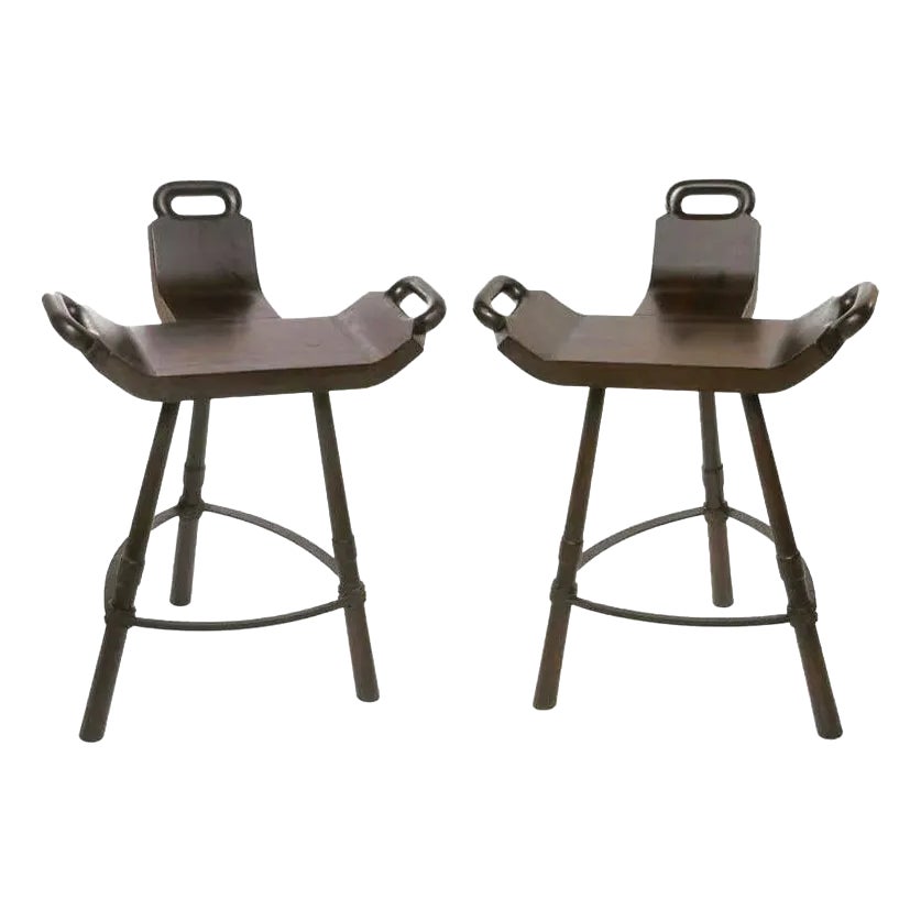 Pair of Primitive Asian Birthing Chair Inspired Bar Stools | Chairish