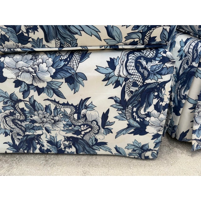 Vintage Baker Ottomans Upholstered in Ralph Lauren Nanking Dragon Fabric, a Pair For Sale - Image 11 of 15