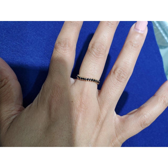 Curved Ruby or Sapphire Stackable Ring 10k Yellow Gold, Size 6 For Sale - Image 4 of 4