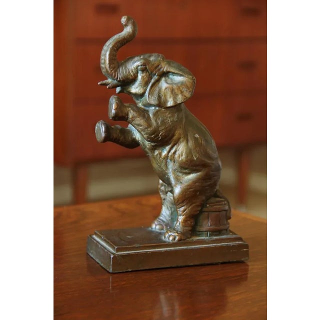 Early 1900s American Spelter Sitting Elephant Statue For Sale - Image 6 of 6