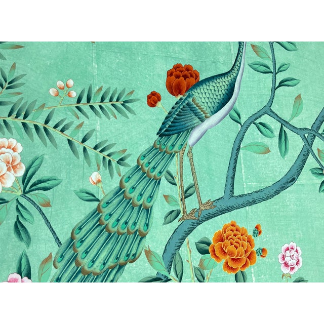 Transform your interior with this luxury hand-painted chinoiserie garden wallpaper mural, featuring elegant birds,...