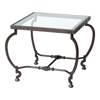 Square Iron Table With Glass Top For Sale