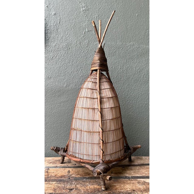 Vintage Japanese Woven Reed Table Lamp For Sale - Image 18 of 18