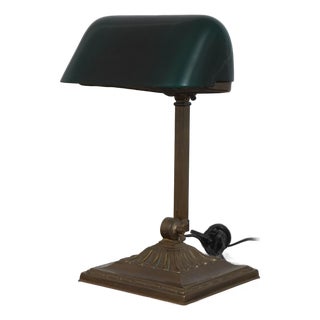 Vintage Emeralite Shade Brass Desk Lamp For Sale
