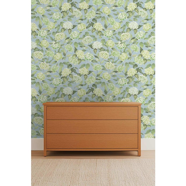 Green Hydrangea Blooms Floral Grasscloth Wallpaper by House Party | Limelight Green | 6 Yards For Sale - Image 8 of 8