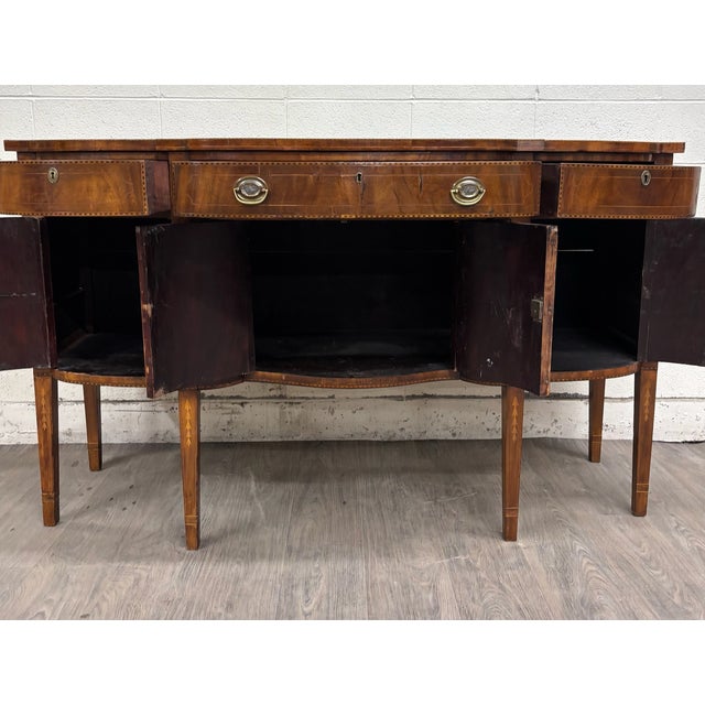 Antique Federal Style Satinwood Inlaid Bowfront Sideboard Server Buffet Credenza For Sale - Image 9 of 18