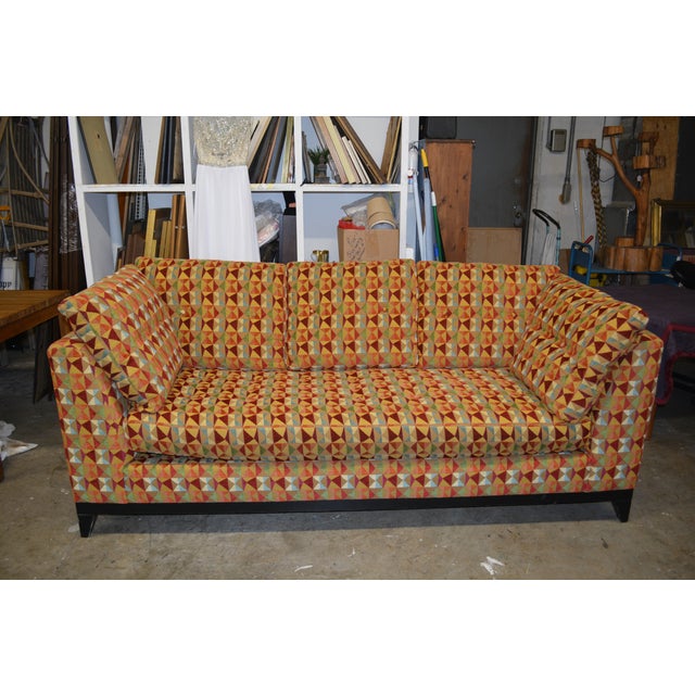 1960s Mid Century Modern Kravet Furniture Retro Orange Red Geometric Couch High Side / Feather Fill For Sale - Image 13 of 13