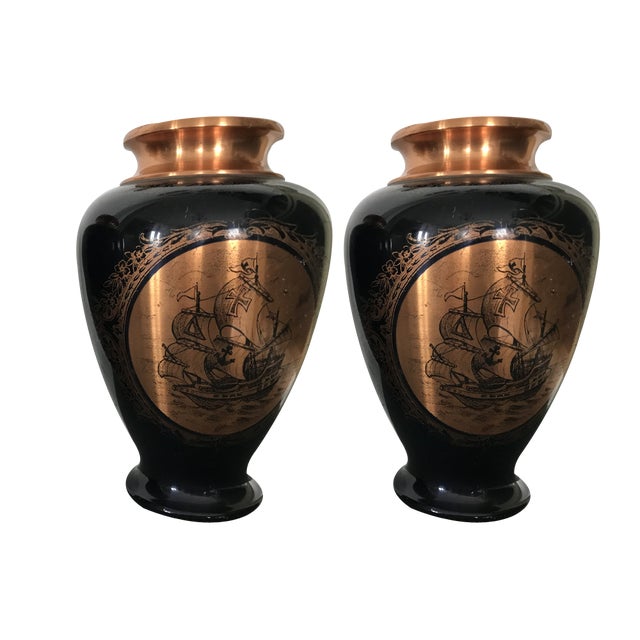 Copper Painted Vase in a Horseshoe from Ab, Set of 2 For Sale