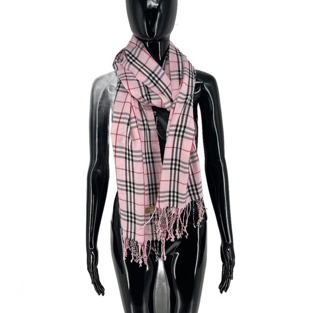 Burberry Pink Plaid 100% Cashmere Scarf | Chairish