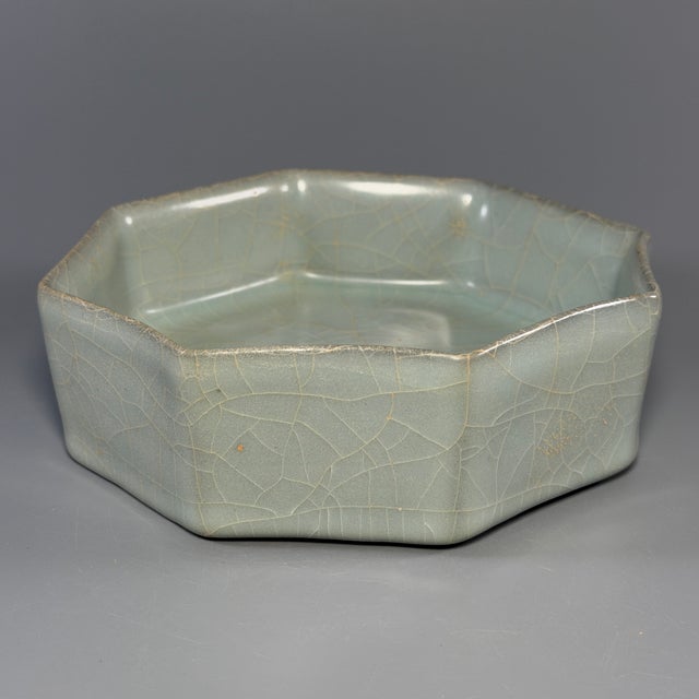 Chinese Antique Chinese Celadon Octagonal Brush Washer, Collectible Antique For Sale - Image 3 of 6