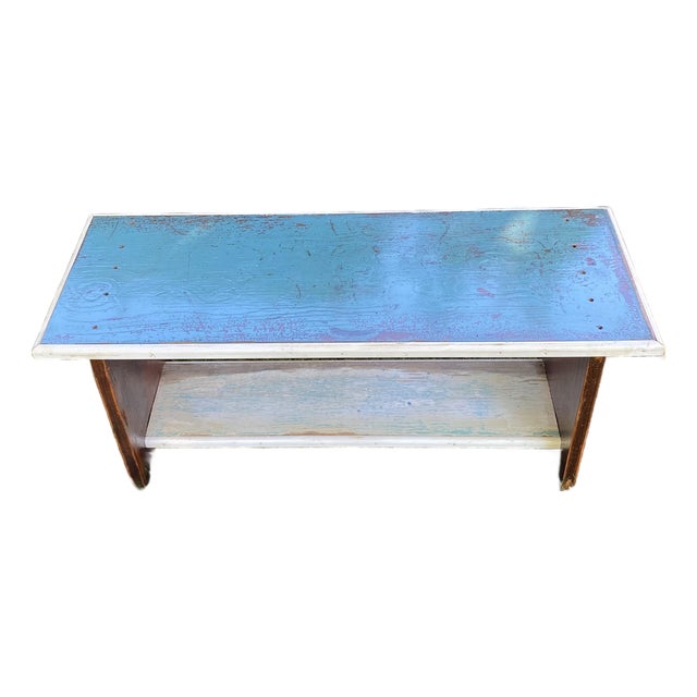 Child’s Blue and White Pine Bench Made From Reclaimed Wood For Sale
