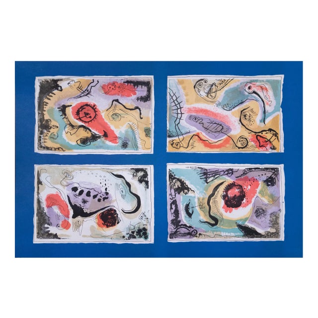 Le Oben, Blue Abstract, Original Lithograph, 1970 For Sale