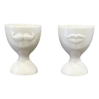 Postmodern Jonathan Adler Mr. & Mrs. Muse Egg Cups, a Pair For Sale