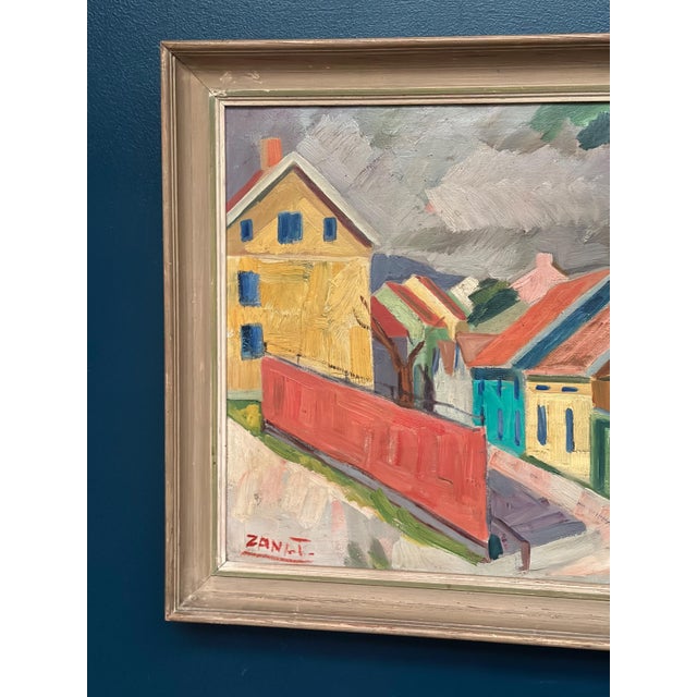 Mid-Century Modern Gustaf Börtner Zandt, Houses and Trees, 1950s, Oil Painting on Canvas, Framed For Sale - Image 3 of 16