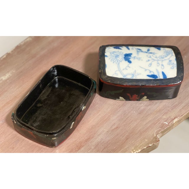 Wood 19th C. Chinese Pottery Shard Painted Enamel Box For Sale - Image 7 of 9