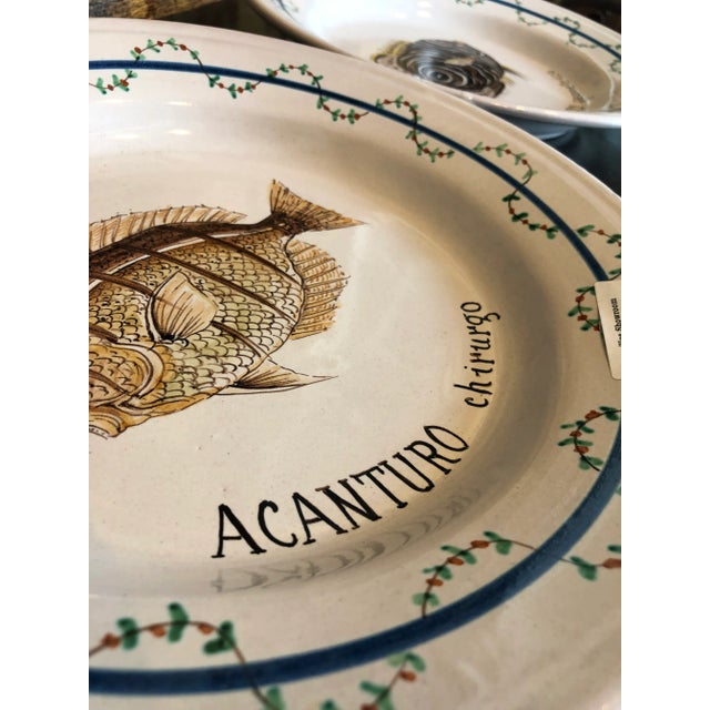 1990s Italian Hand Painted Round Ceramic Fish Wall Plates - Set of 2 For Sale - Image 11 of 13