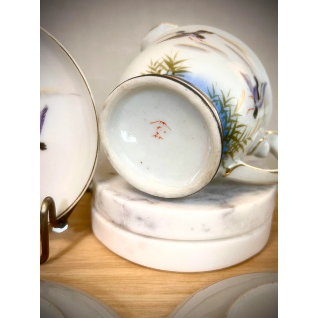 Antique Hand-Painted Ducks in Flight Teacup and Saucer Sets with Creamer & Sugar- 10 Pieces For Sale In Denver - Image 6 of 7