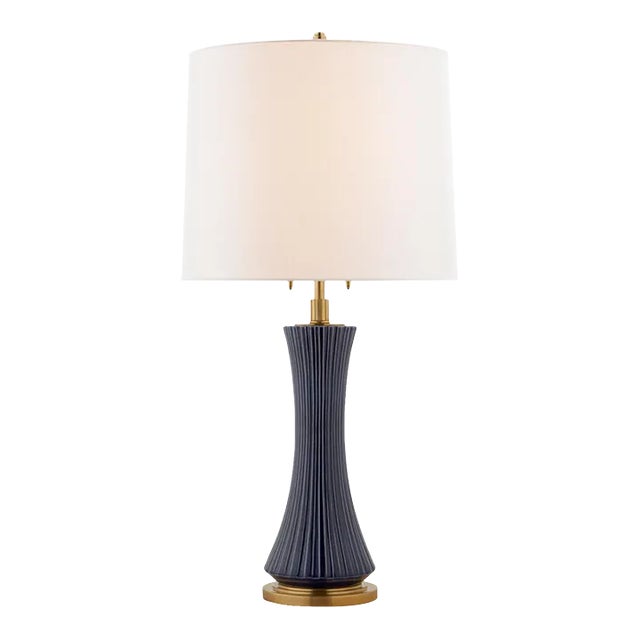 Thomas O'Brien for Visual Comfort Signature Elena Large Table Lamp in Denim with Linen Shade For Sale