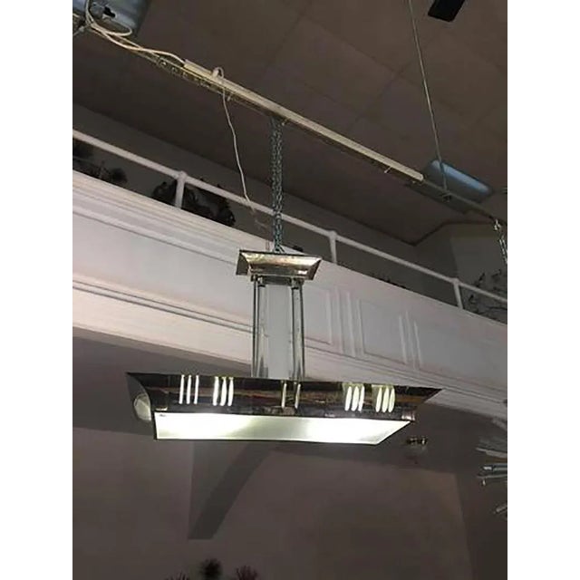 An exceptional rare Nickel & glass Art Deco chandelier,Designed In France In The 1930’s By Atelier Petitot.. Chandelier...