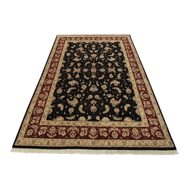Tabriz Rug 8’6” X 11’9” Black Wool/Silk Traditional Hand-Knotted Oriental Carpet For Sale