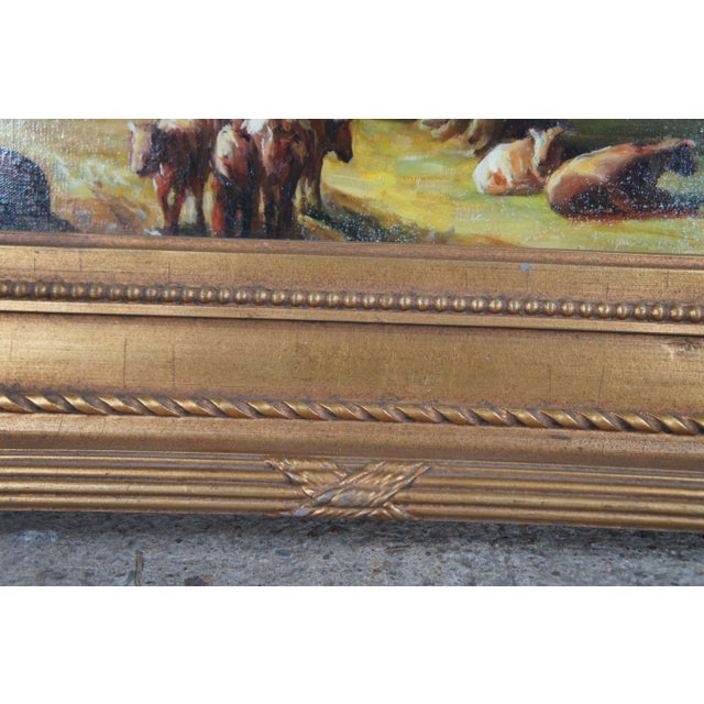 20th Century Realist Pastoral Landscape Oil Painting on Canvas Countryside Cows, Framed For Sale - Image 12 of 12